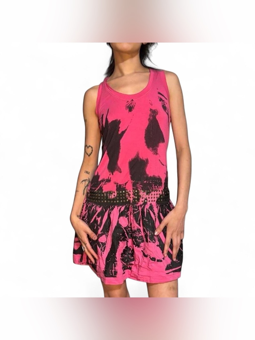 Y2K Pink & Black Punk Dress W Studs by Catwalk Studio Size Small